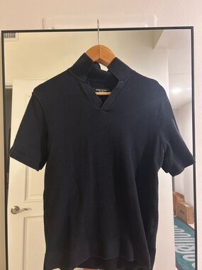 Kenneth Cole New York Black Short-Sleeve Polo Sweater